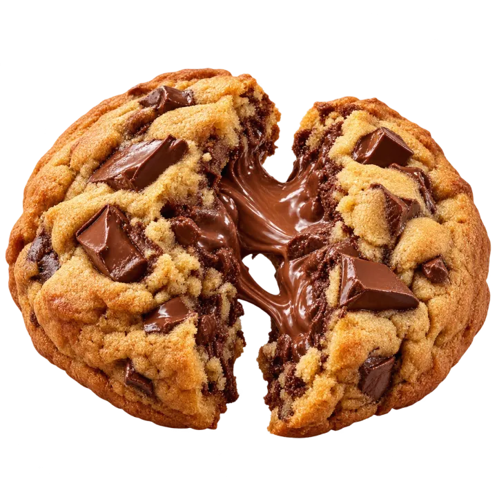 Hazel Nutella-stuffed New York style cookie broken open to show its creamy Nutella center