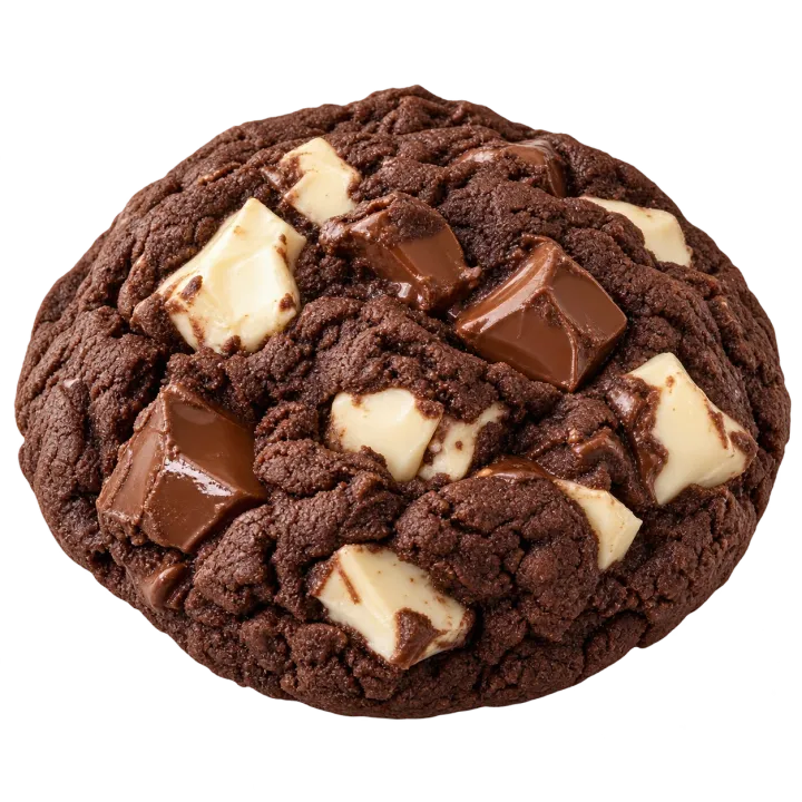 Midnight New York style double chocolate cookie with chunks of milk and white chocolate